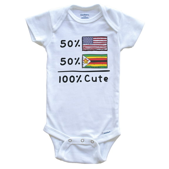 50% American 50% Zimbabwean 100% Cute Zimbabwe USA Flags Baby Bodysuit, 0-3 Months White
