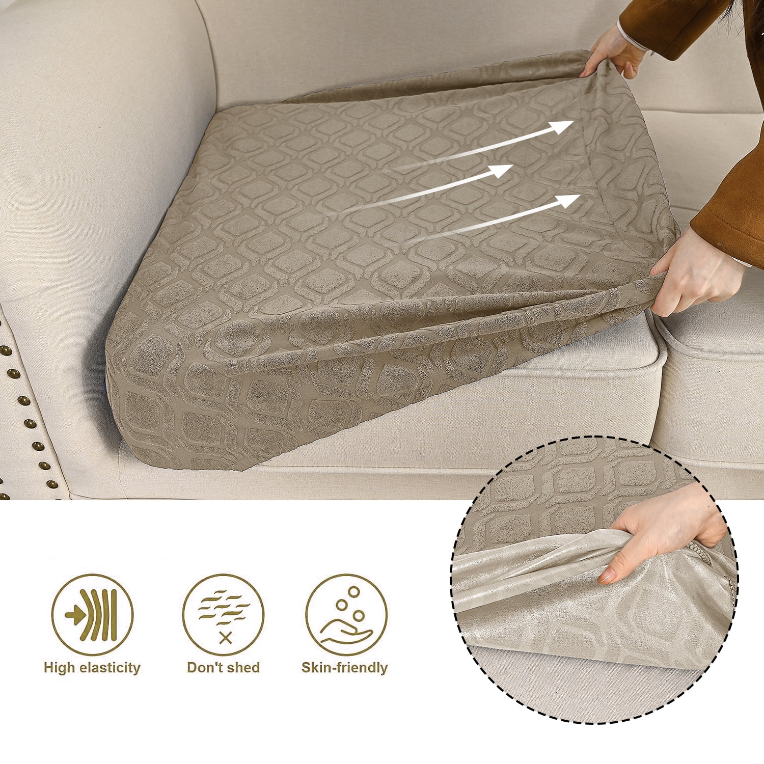 Topchances 6Pcs Patio Cushion Covers, Stretch Outdoor Water Resistant Sofa Cushion Cover Replacement for Patio Furniture Protector (Taupe)