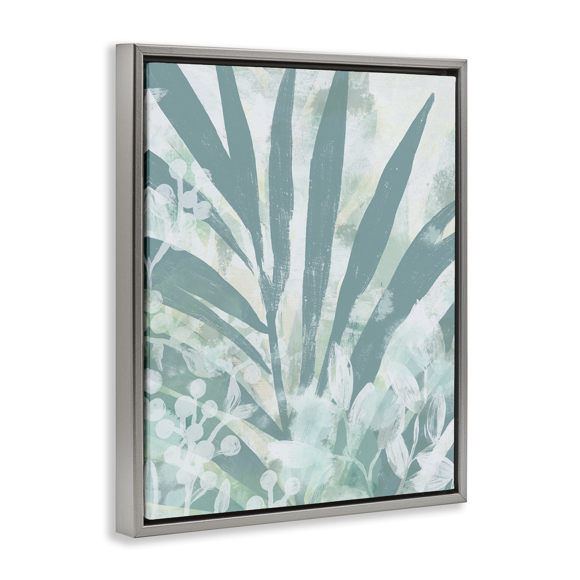 Stupell Industries Palm Frond Splatter Botanical & Floral Painting Gray Floater Framed Art Print Wall Art, 25 x 31