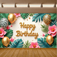 thumbnail image 5 of Yatrandify Tropical Design Happy Birthday Banner Floral Decoration Leopard Print Balloons Celebration Backdrop for Birthday Party Indoor Outdoor Kids, 5 of 6