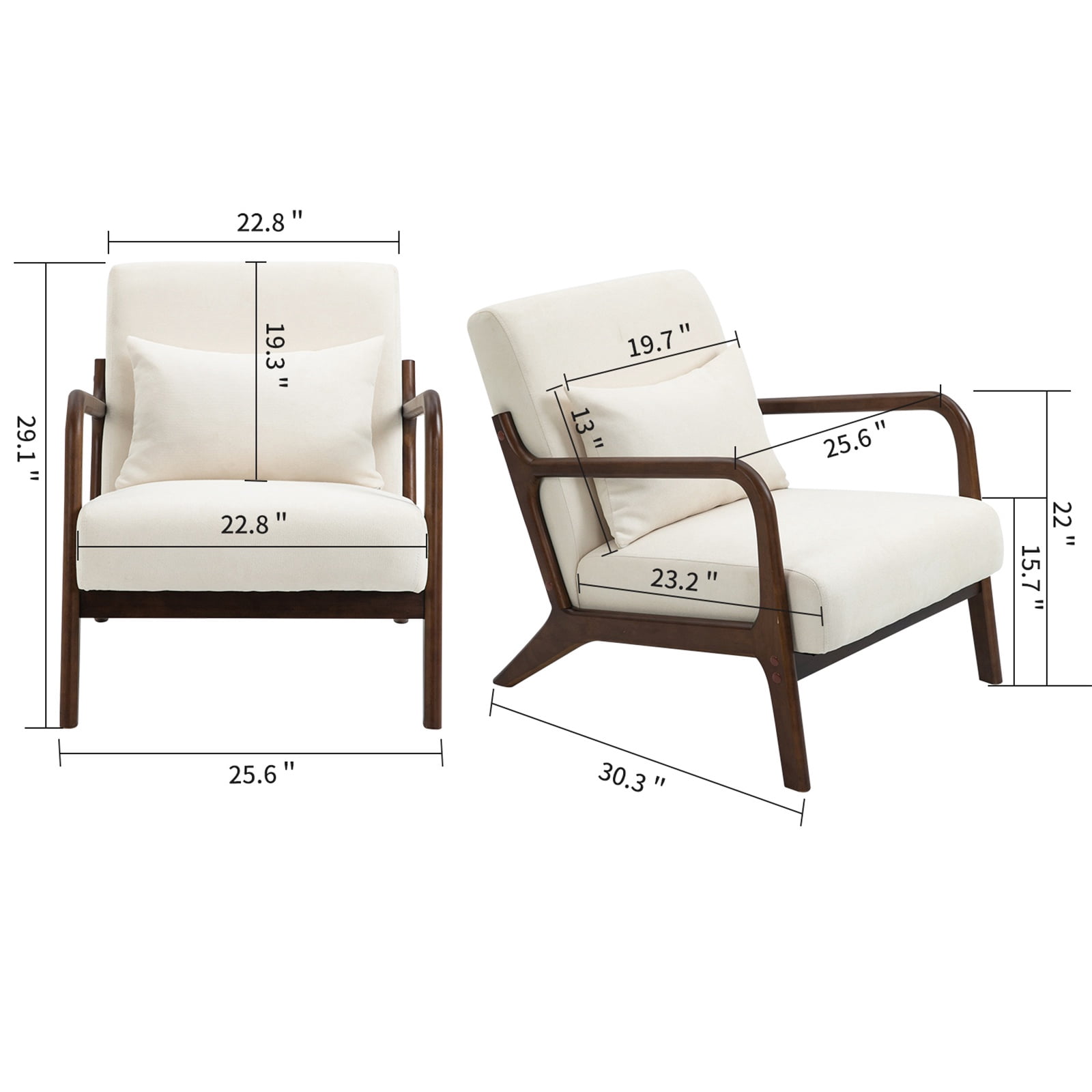 PORKISS Modern Arm Chair Velvet Fabric Upholstered Comfy Reading Accent Chair with Solid Wood Frame and Pillow, Armchair Comfort Club Chair Lounge Chair for Living Room Bedroom Sunroom, White #2