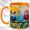 Orange, variant on Paper Owl Trio Coffee Mug, Colorful Bird Mug, Ceramic 11 oz