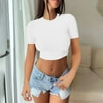 thumbnail image 2 of Uooqdmx Crop Tops for Women, Short Sleeve Shirts for Women, Women Plain Tshirt, Going Out Crop Tops Crew Neck Casual Basic Tight Tees Shirt, Fitted Shirts for Women, White L, 2 of 5