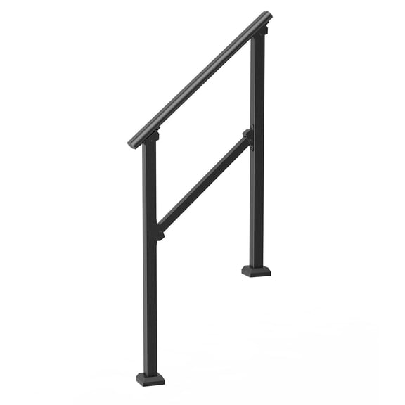2-3 Step Handrails for Seniors - Outdoor Porch & Deck Safety Rail - Black Square Steel Tube - Non-Slip Grip - Easy Installation