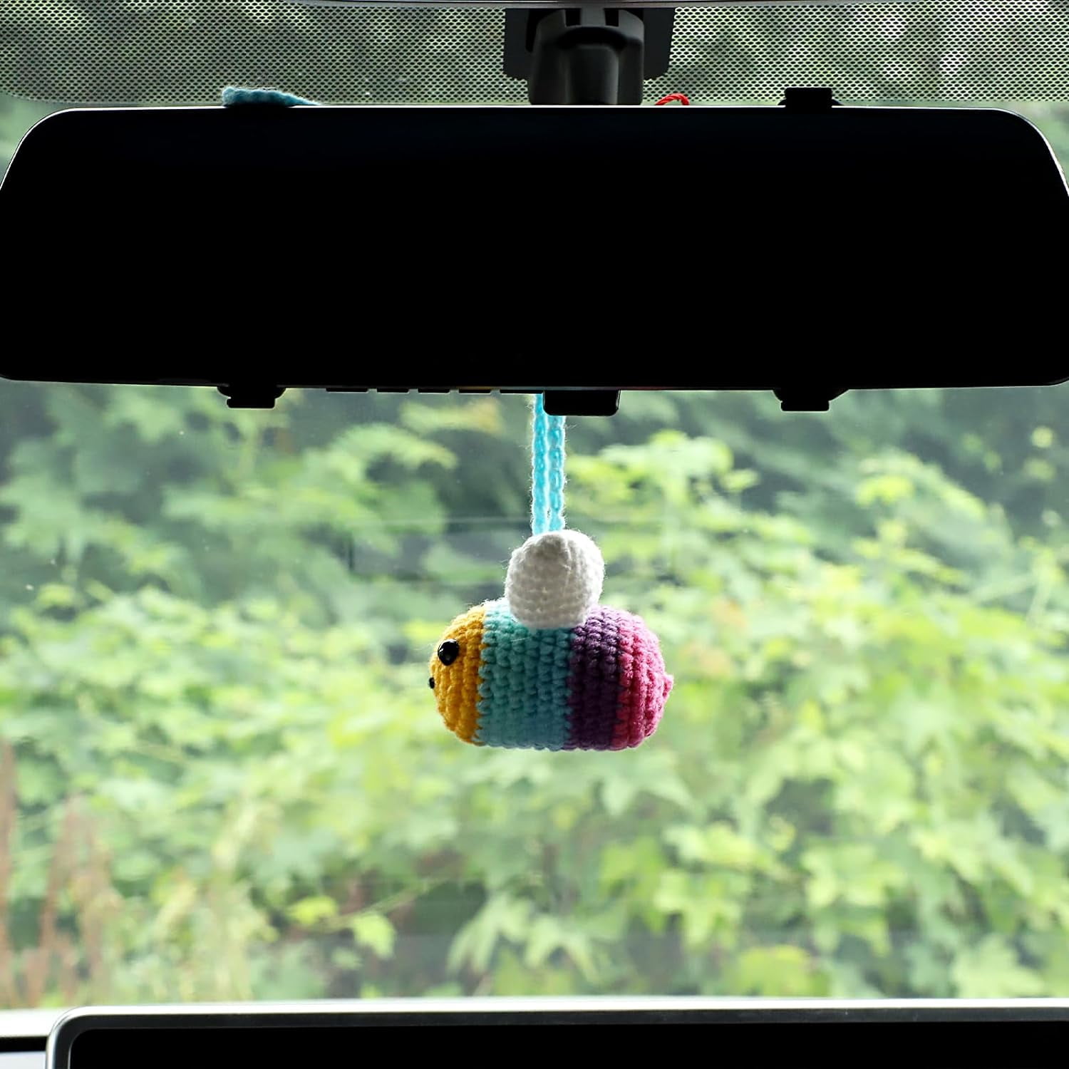 Cute Crochet Car Accessories For Women Rear View Mirror Accessories, Handmade