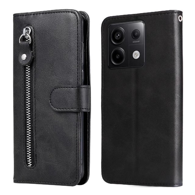Estuche de Cuero PU con Cierre para Xiaomi Redmi Note 13 Pro 5G , Funda Protectora con Billetera y Correa