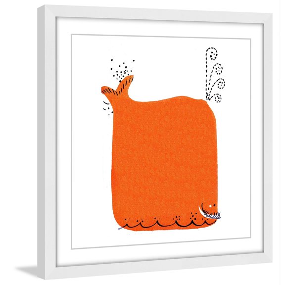 "Orange Whale" Framed Painting Print