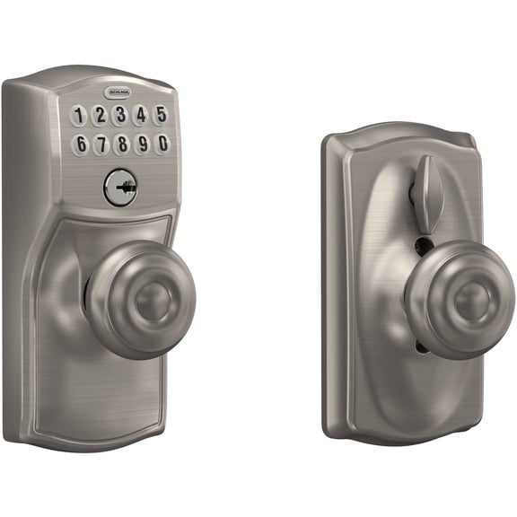 Schlage FE595 CAM 619 GEO Camelot Keypad Entry with Flex-Lock and Georgian Style Knobs, Satin Nickel