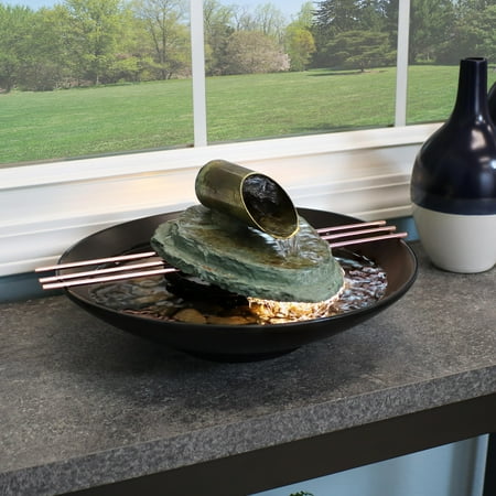 Water Features Sale Sunnydaze Soothing Balance Slate Tabletop Water Fountain with LED Light, Indoor Small Relaxation Waterfall Feature, 7 Inch ()