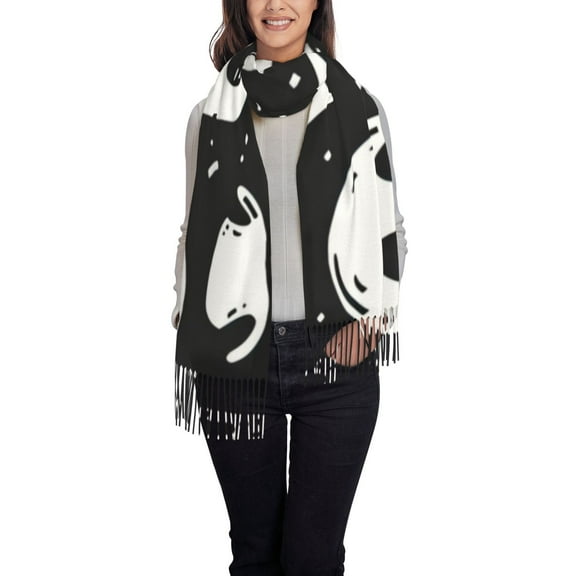Xecao Black White Spooky Ghosts Pattern Womens Winter Scarf Fall Scarf Oversized Large Scarf for Women Warm Shawl Wrap