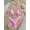 Pink, variant on 2pcs Summer Holiday Halter Neck Triangle Bikini Set with Metallic Golden Shell Decor