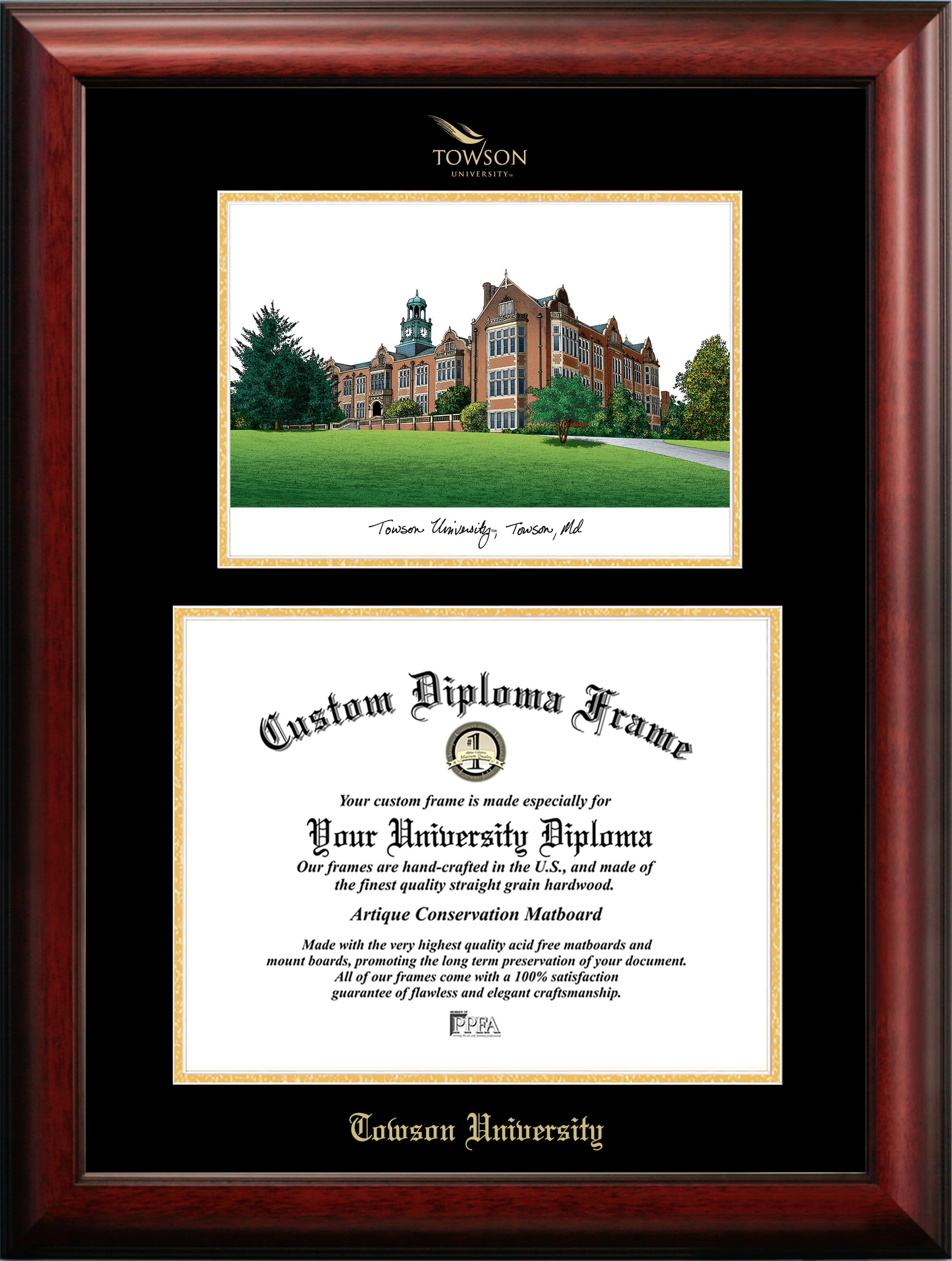 Towson University 11" x 14" Gold Embossed Diploma Frame with Campus