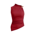 thumbnail image 5 of Mifsaly Womens Sleeveless Halter Neck Tops Elegant Asymmetric Ruched Tank Top Metal Ring Shoulder Pleated Cami Blouse Summer Party Going Out Shirts Red,S, 5 of 5