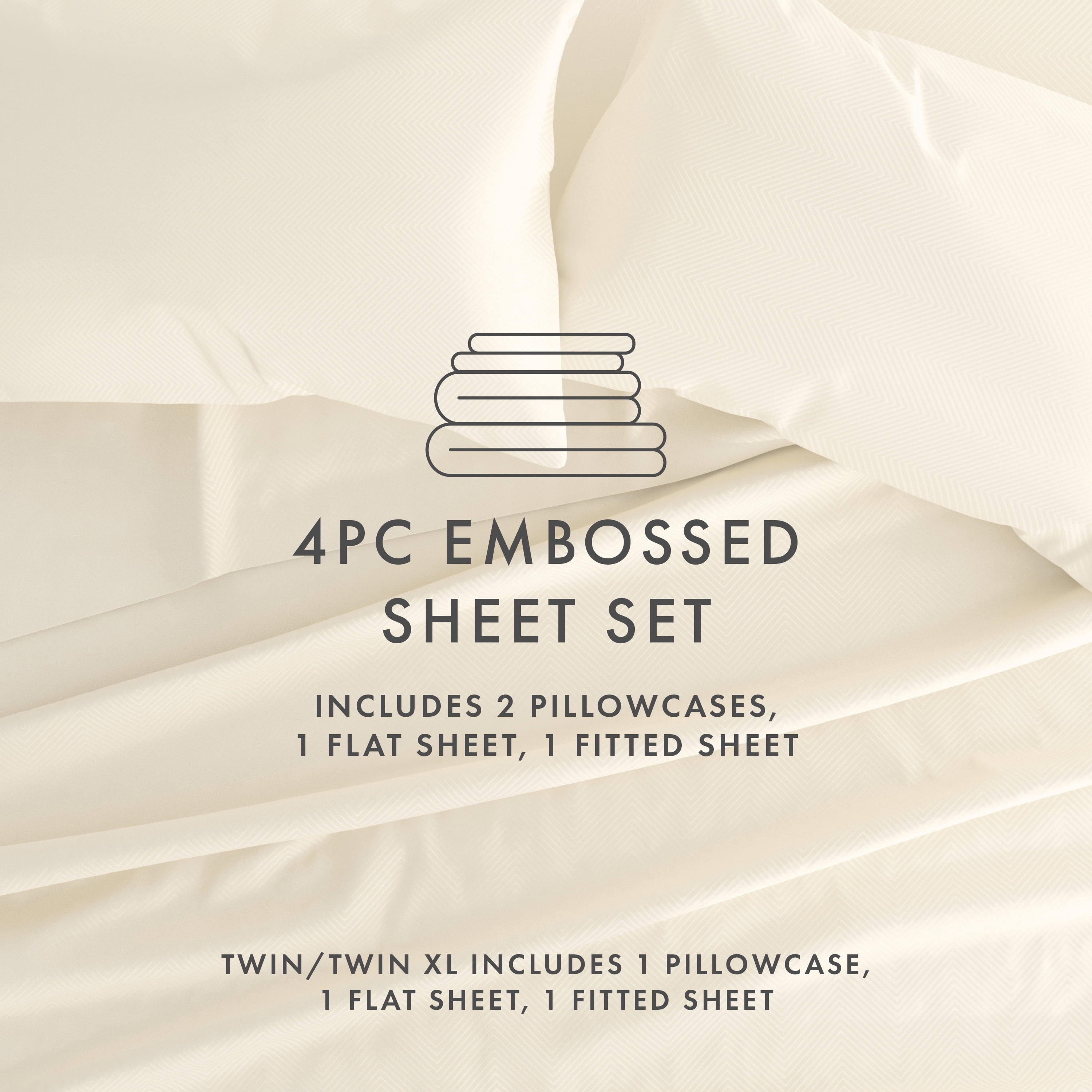 Noble Linens 4 Piece Ivory Chevron Embossed Bed Sheet Set, Queen