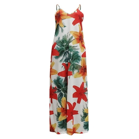

Inkach Fashion Women Summer Large Size Print Loose Sleeveless V-Neck Dress
