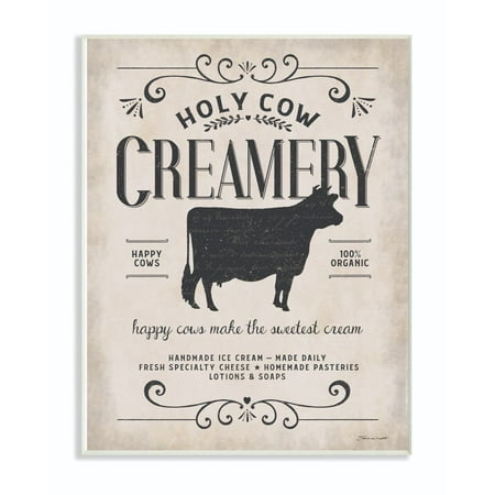 Stupell Industries Creamery Cow Rustic Farm Textured Word Design Wall Plaque Art by Stephanie Workman Marrott
