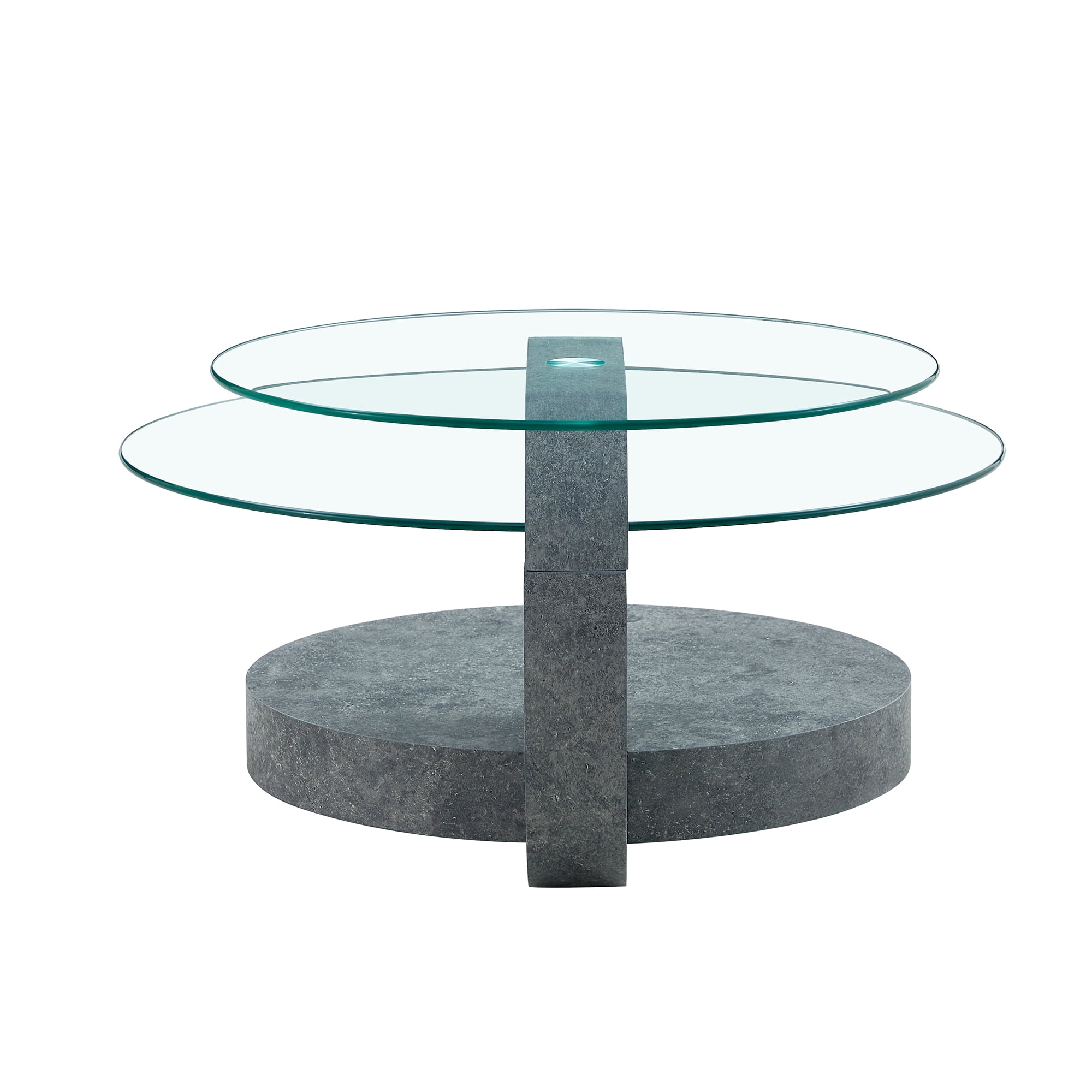 Vanress 42" Glass Coffee Table, Round Coffee Table, Modern Double Layer Round Glass Coffee Table for Living Room, Gray