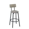 thumbnail image 3 of UHOMEPRO 3-Piece Dining Room Bar Table Set for 2, Wood Double Layer Round Bar Table and Chairs Set, Industrial Counter Height Pub Table with 2 Upholstered Stools, Metal Frame, Gray and Black, 3 of 9