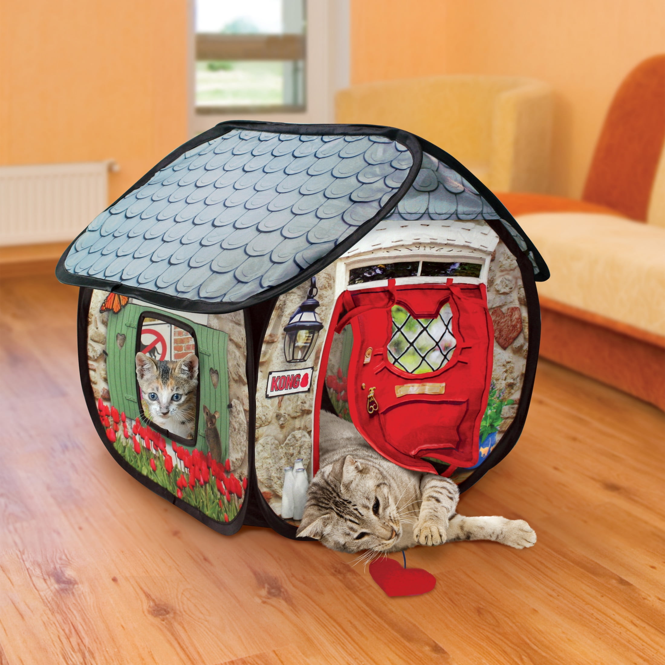 KONG® Play Spaces Bungalow, Foldable Hideaway Cat Toy, with Premium North American Catnip
