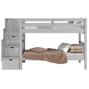 Bedz King Stairway Bunk Beds Twin over Twin with 3 Drawers in the Steps, Gray