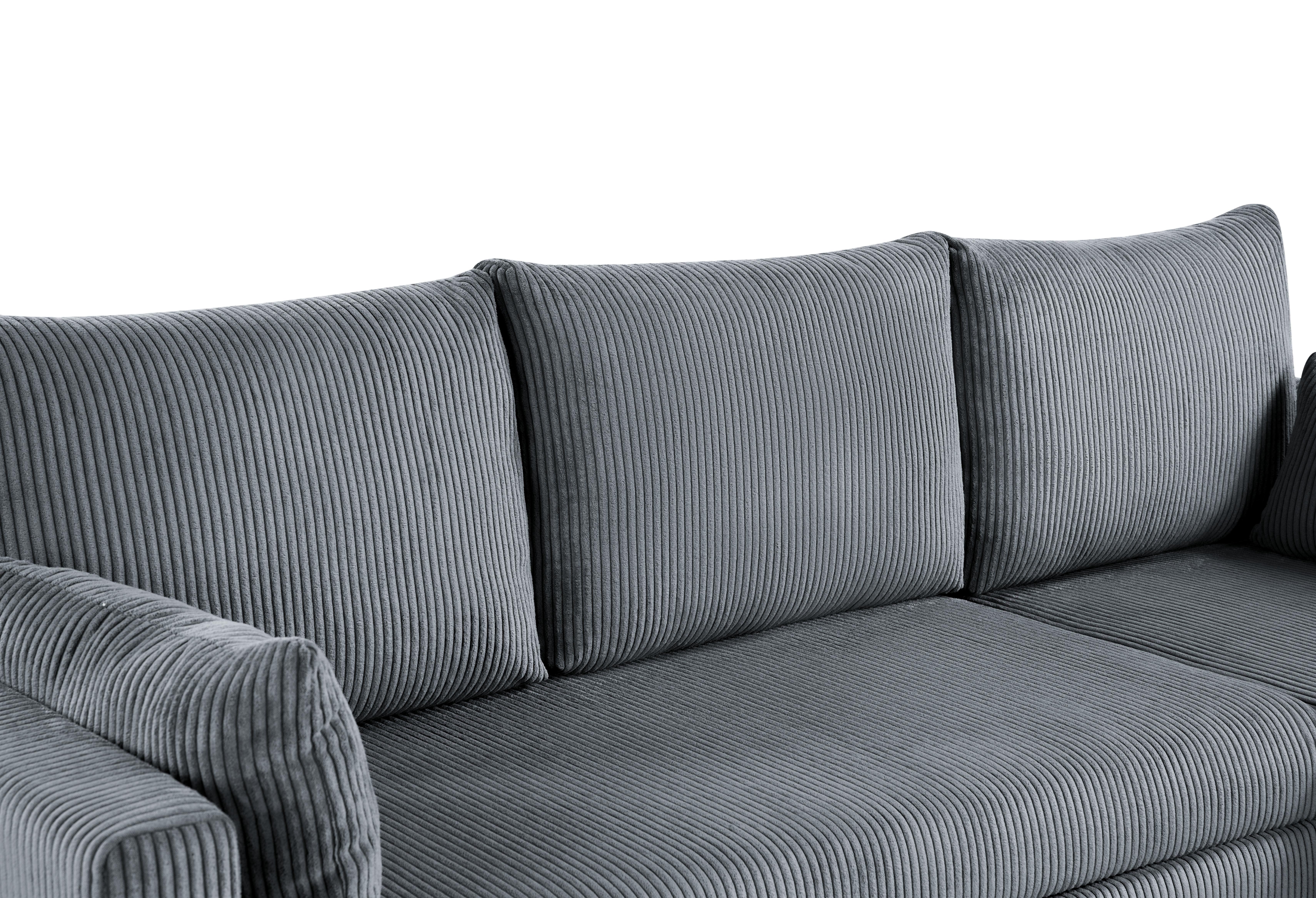 BSHTI L-Shaped Pull Out Sleeper Sofa Bed with Storage Chaise – 3-Seater Convertible Corduroy Sectional Couch for Small Living Room, Apartment, or Office, Dark Gray