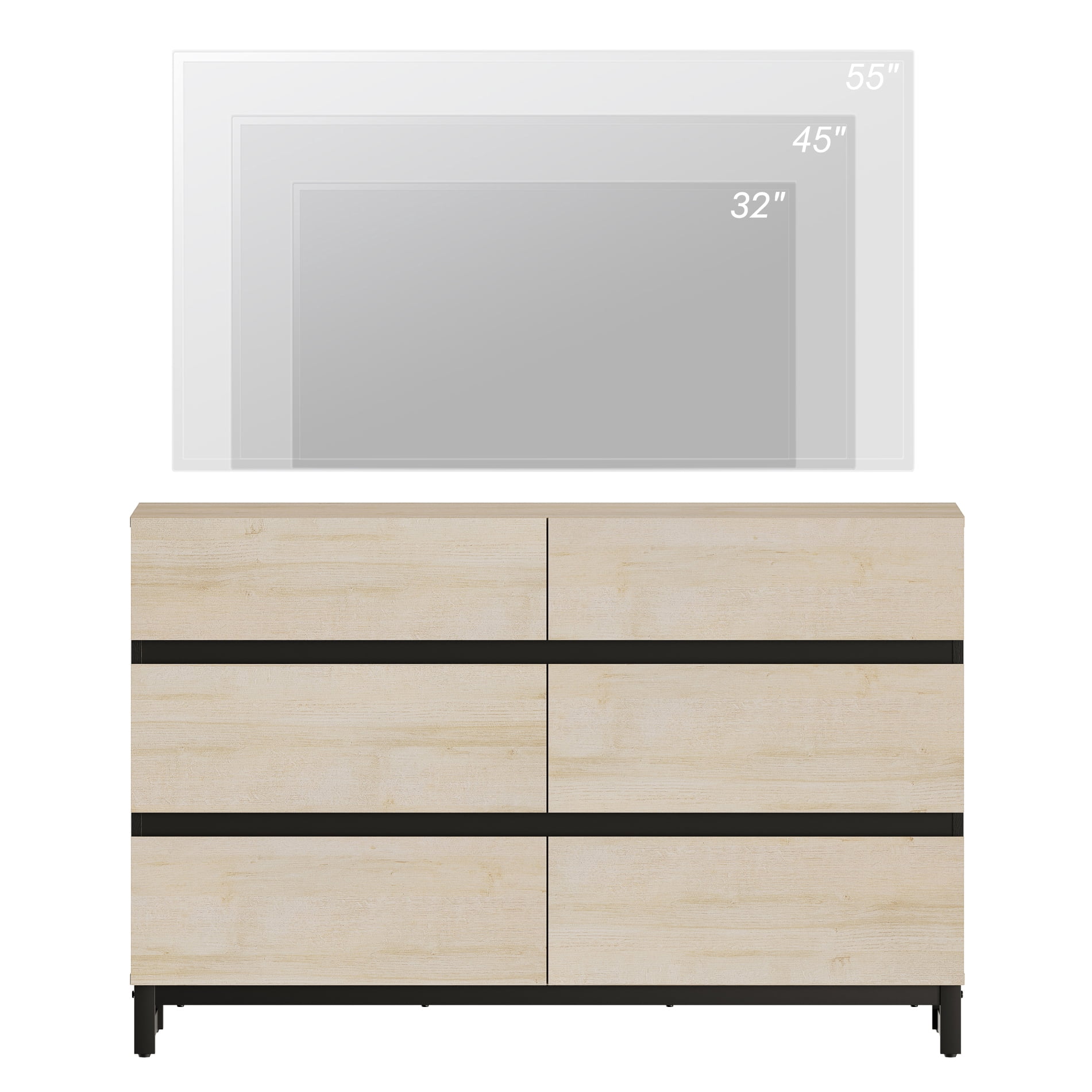 WAMPAT 6-Drawer TV Stand, Modern Media Entertainment Center with Metal Base, Wooden Storage Console Fits 50 Inch TV for Home Living Room, Beige