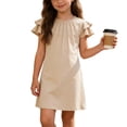 thumbnail image 6 of FAIWAD Girls Ruffle Sleeve Dress Kids Summer Crew Neck Pleated Front Casual Dress Solid Color A Line Sundress, 6 of 9