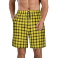 thumbnail image 2 of Uemuo Yellow Checkered Plaid Pattern Men's Swim Trunks Hawaiian Beach Bathing Suit Swimsuits Beach Quick-Dry Shorts with Pockets-, 2 of 9