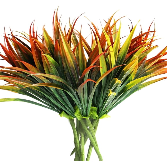 Artificial Grass Fake Plants Outdoor Plastic Plants UV Resistant Greenery Fake Grass for Home Window Garden Office Patio Hanging Planter Pathway Front Porch Decor Red (Yellow)