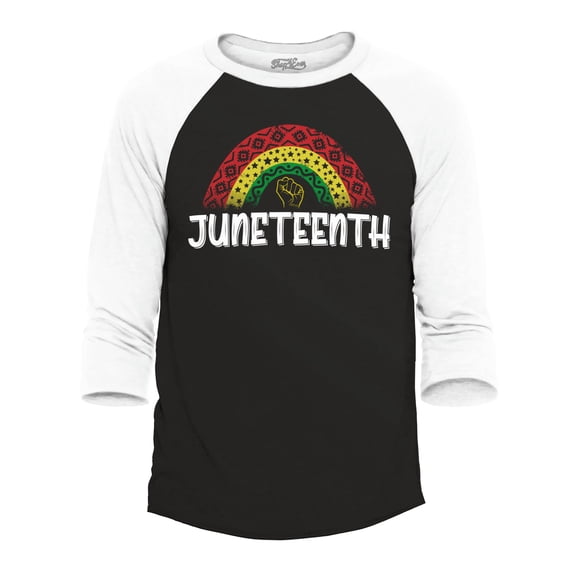 Shop4Ever Men's Juneteenth Rainbow June 19th 1865 Raglan Baseball Shirt XXX-Large Black/White