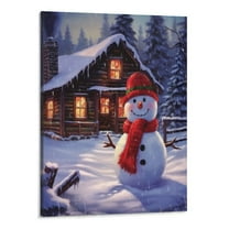 Creowell  Christmas Canvas Prints Wall Art,Snowy Scene Wall Hanging Picture for Holiday Decor,Painting Snow House Snowman 16x20 Inch
