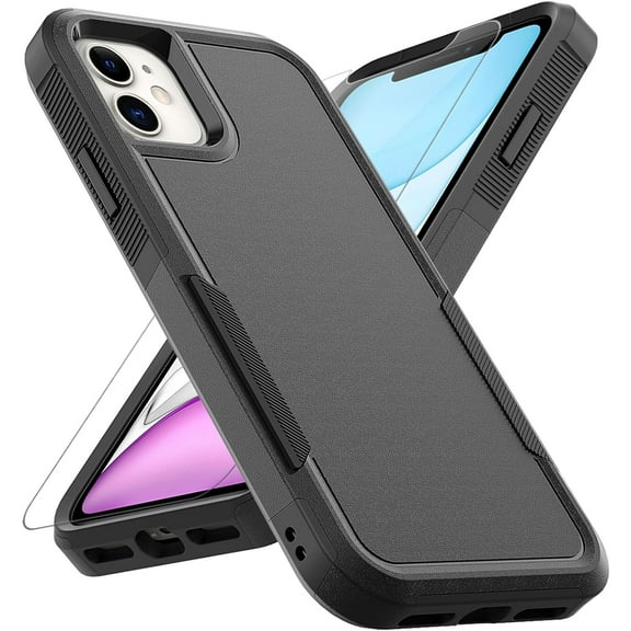 for iPhone 11 Case: Dual Layer Protective Heavy Duty Cell Phone Case Shockproof Rugged Bumper Tough with Screen Protector - 16ft Military Grade Drop Tested for Appple iPhone 11 (6.1 inch), Black