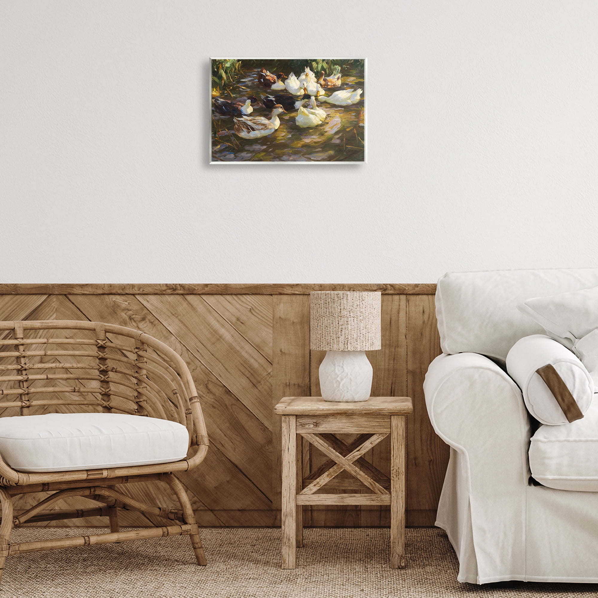Stupell Industries Ducks in Flowing River Landscape Painting Unframed Art Print Wall Art, 15 x 10