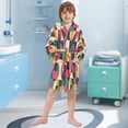 thumbnail image 5 of FORMRS Niños Bathrobe Unisex Hooded Robe Soft Plush Pajamas Sleepwear, Size 7-9T, Retro Geometric, 5 of 7