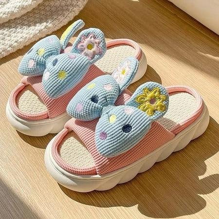 

CoCopeanut Home Linen Slipper for Women Cute Bunny Clouds Flip Flops Female Design Cozy Shoes Slides Four Season Platform Couples Sandals