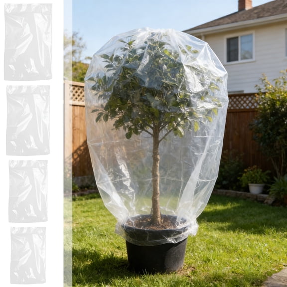 Plant Freeze Protection Bag, Transparent Tree Frost Cover for Cold Weather, Reusable Garden Shield for Winter Plants, Breathable Fabric Pouch for Outdoor Gardening Maintenance, by UKHCCC