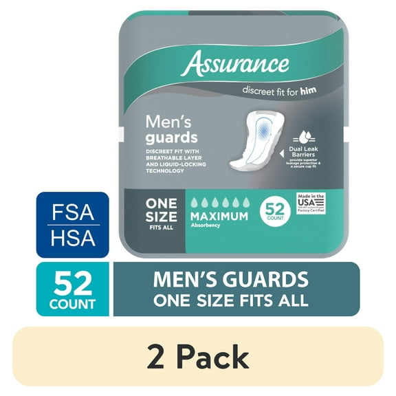 (2 pack) Assurance Men’s Guards, Maximum Absorbency, 52 Count