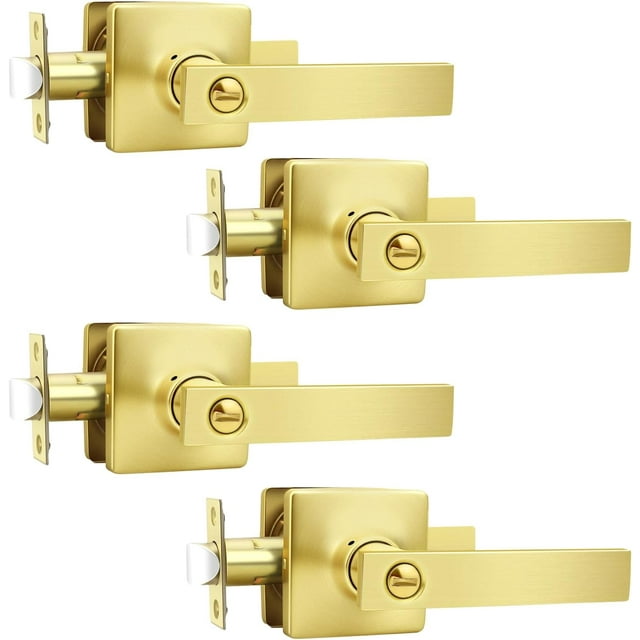 Levier de Porte de Passage en Laiton Doré Brossé Poignées de Porte Intérieures (Ensemble de Levier Antidérapant) pour Portes de Couloir Ou Garde-Robes Réversible pour Portes de Garde-Robe Côté Droit et Gauche Leviers de Porte d'Intérieur à Main