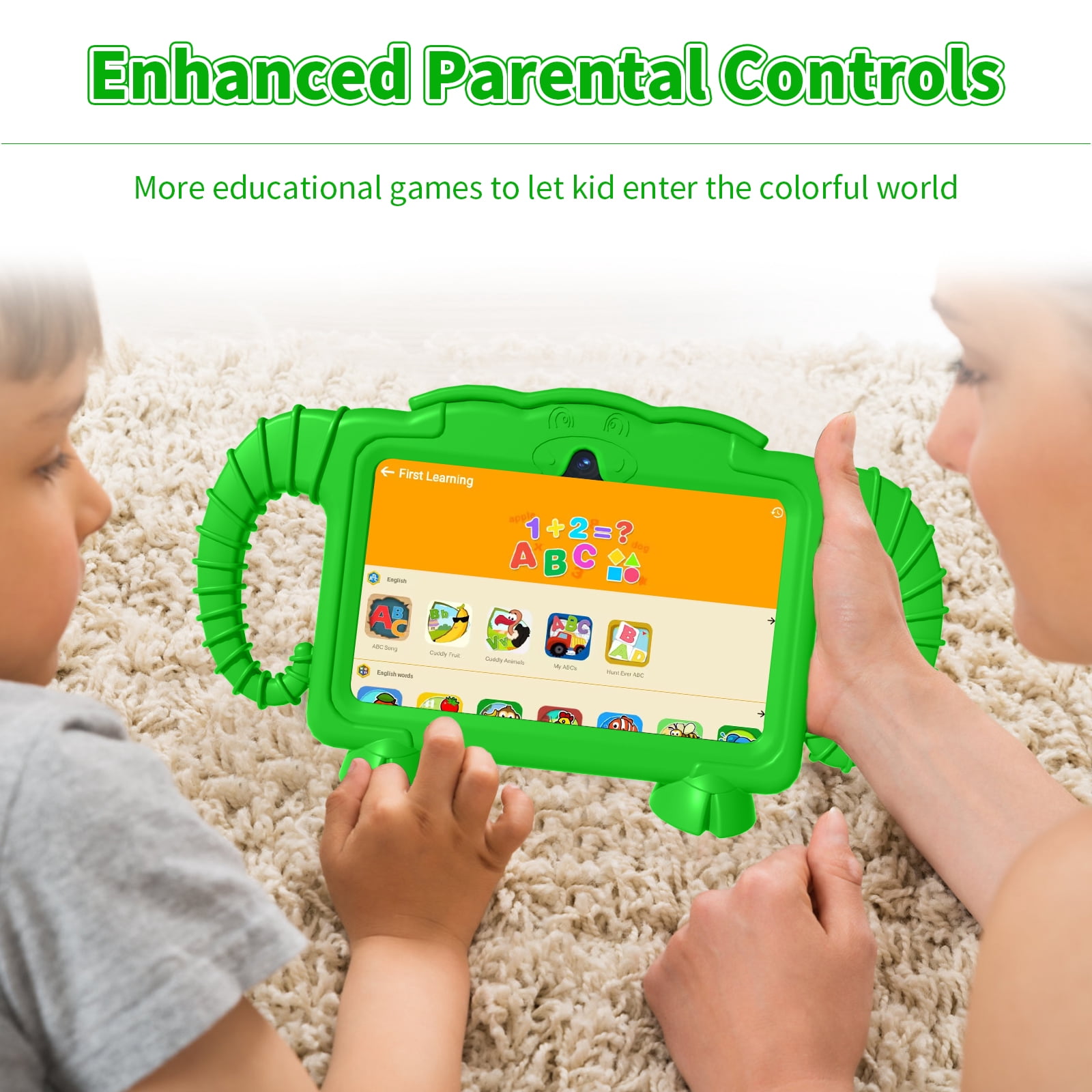 Kids Tablet, 7 inch Android Tablet for Kids, 6GB RAM 32GB ROM Quad-Core Toddler Tablet with Shockproof Case, Bluetooth, WiFi, Parental Control, 2MP+2MP Dual Camera, GPS, Games