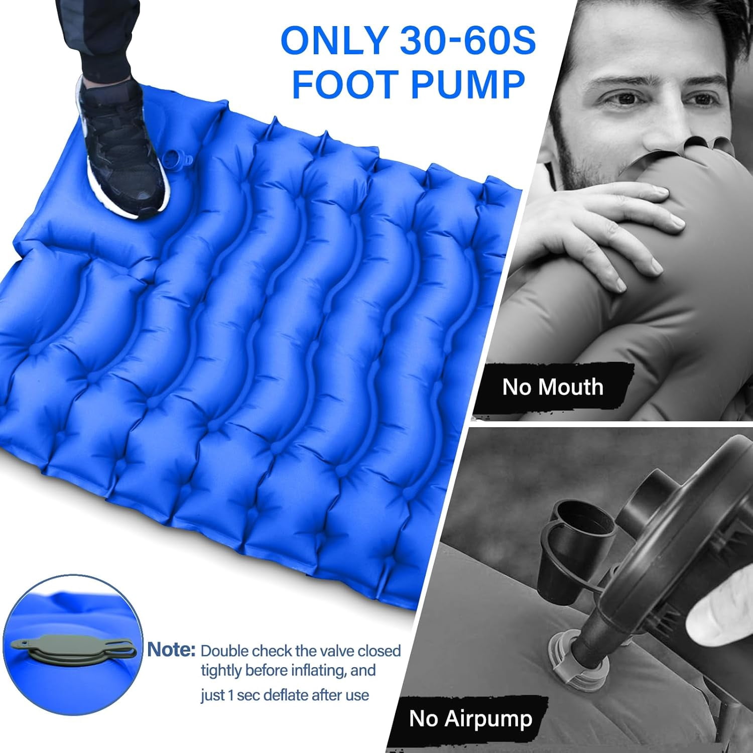 Double Sleeping Pad for Camping- Self Inflating 4" Extra-Thick with Pillow Built-in Foot Pump Inflatable Sleeping Mat for Backpacking, Hiking, Traveling, Tent, Portable Camping Mat