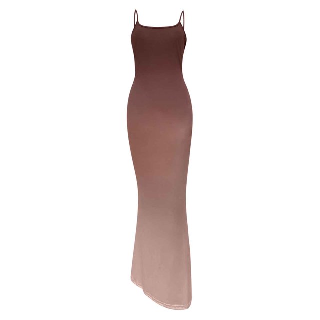 Gibobby Vestido Mujer Casual de Playa Verano Vestido de casa largo delgado con tirantes de mono a la moda para mujer(Marrón,CH)