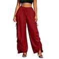 thumbnail image 2 of IUYRTFE Women Solid Color Lantern Pants Drawstring Elastic Waist Loose Harem Trousers with Pockets, 2 of 5