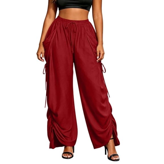 SAWOBUUN Womens Harem Pants Palazzo Pants Wide Leg Lounge Pants Drawstring Loose Fit Casual Trousers