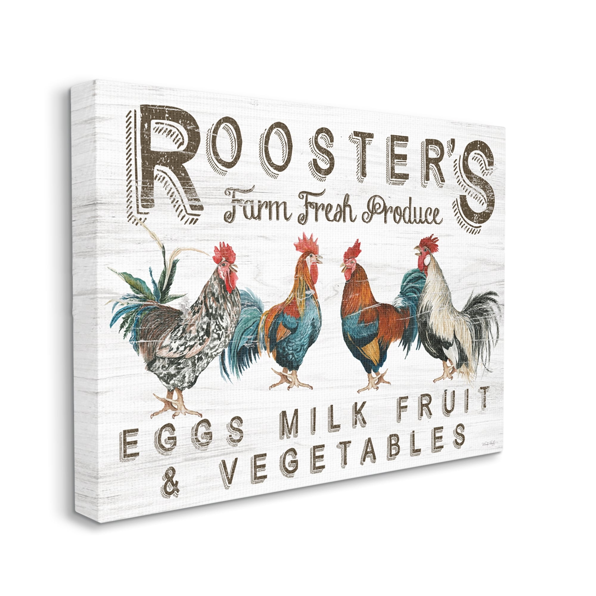 Stupell Rustic Roosters Farm Fresh Produce Animals & Insects Painting Gallery Wrapped Canvas Print Wall Art