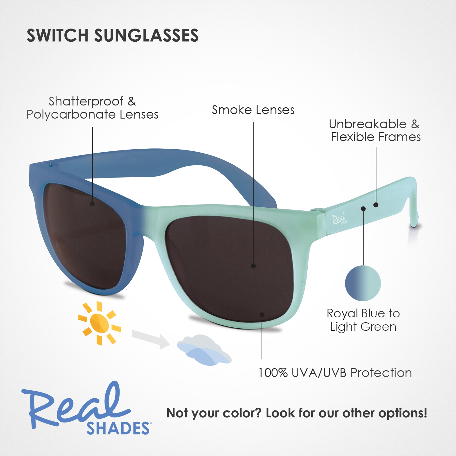 Real Shades Kids Switch Unbreakable Color Changing Kids Sunglasses Age 4+