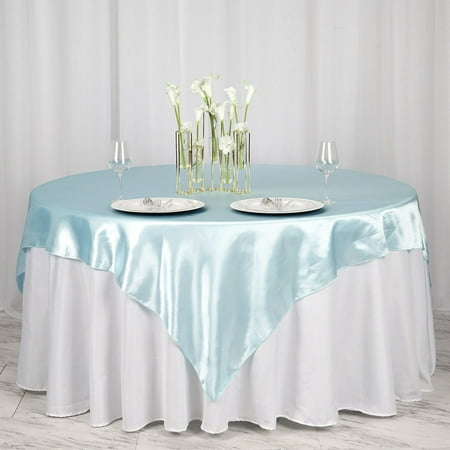 

72 x 72 Light Blue Seamless Satin Square Tablecloth Overlay - Case of 50 Overlays