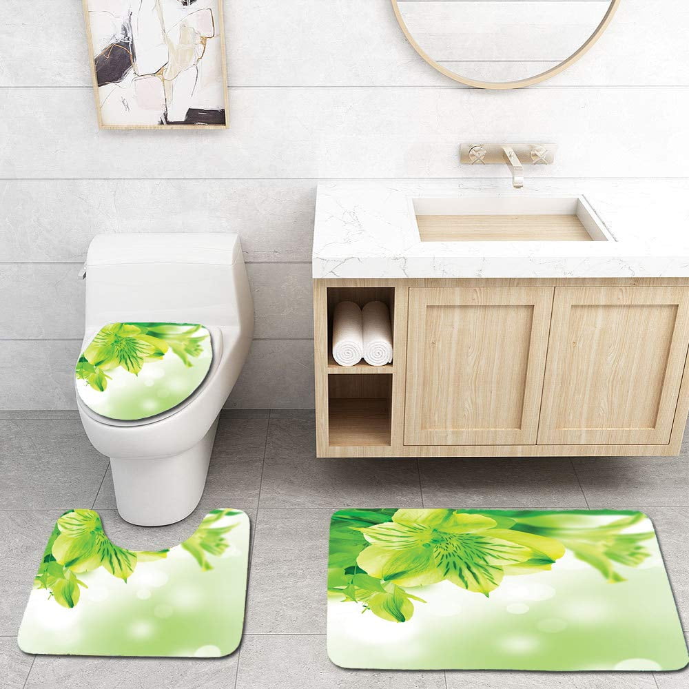 Pudmad Green Fresh Lily Flower Bloom Leaves Abstract Bokeh Backdrop Garden Plant Lime Green 3 Piece Bathroom Rugs Set Bath Rug Contour Mat And Toilet Lid Cover Walmart Com Walmart Com