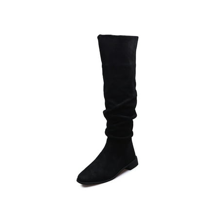 

Gomelly Womens Knee High Pull On Fall Weather Boots Low Heel Winter Shoes for Party Dress Black 7.5