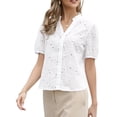 thumbnail image 4 of INSPIRE CHIC Eyelet Tops for Women Summer Short Sleeve Casual V Neck Hollow Out Shirts XL White, 4 of 6