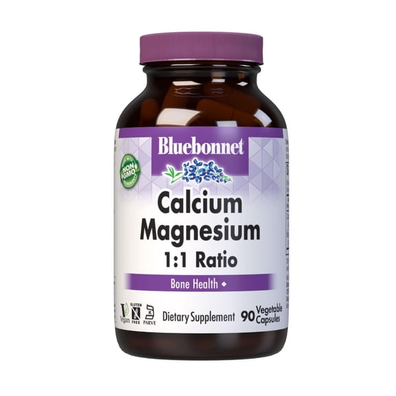 Bluebonnet Nutrition Calcium Magnesium 1:1 Ratio Vegetarian Capsules, 90 Count